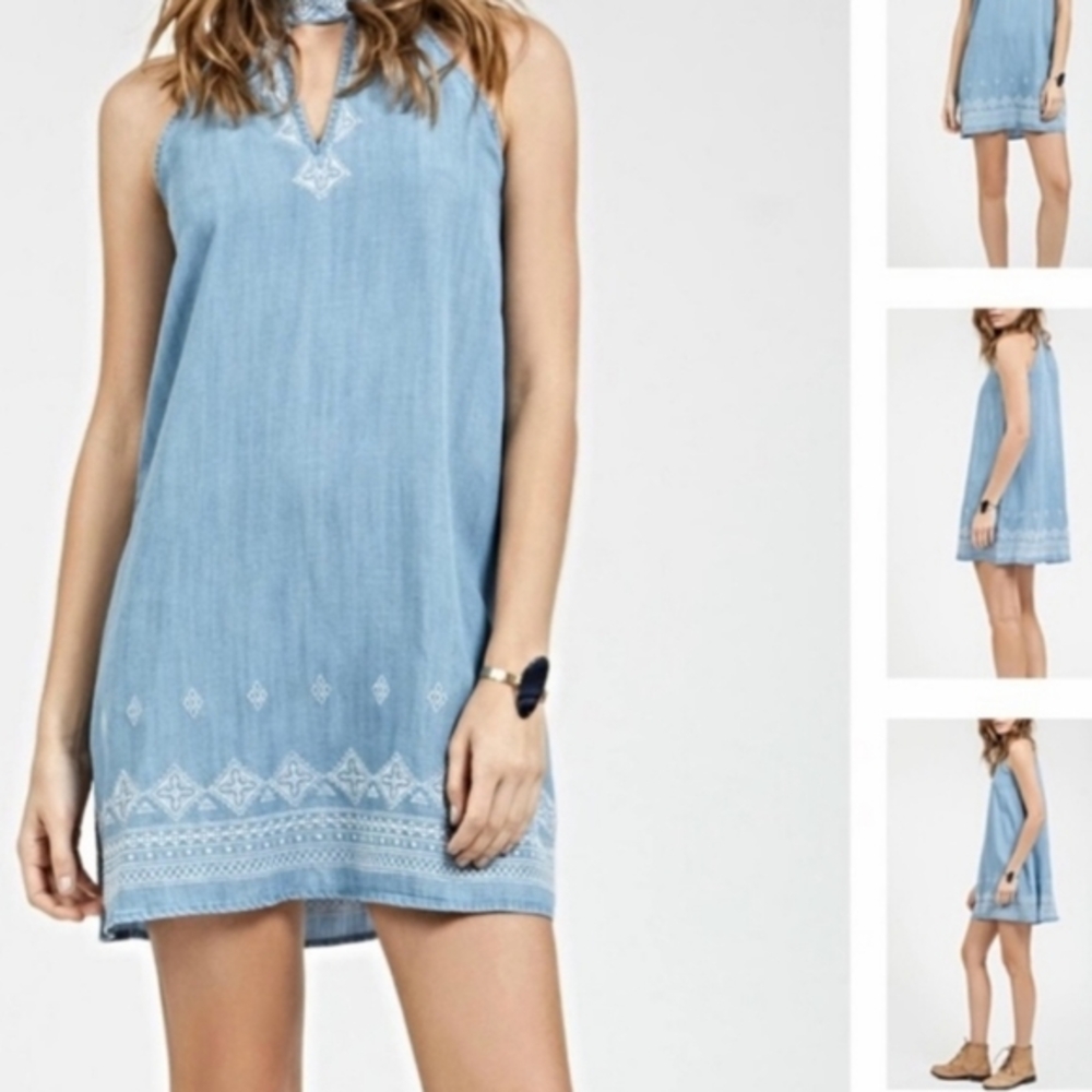 Blu Pepper Embroidered Denim Dress Size Small